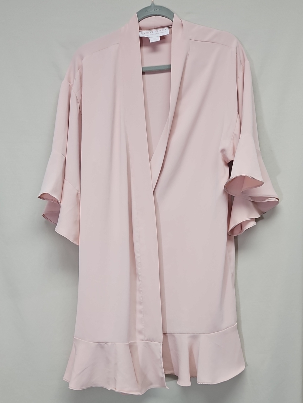 Birdy Grey Blush Pink Chiffon Bridesmaid Robe Ruffle Hem Size M/L